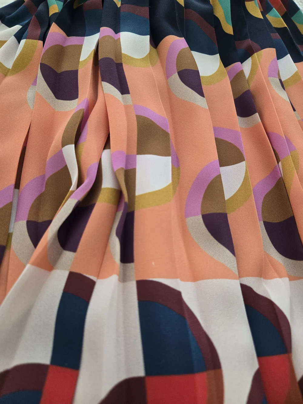 J.Crew Pleated Multicolor Geometric Art Retro Print Midi Skirt Peach Navy 6 - Picture 10 of 14